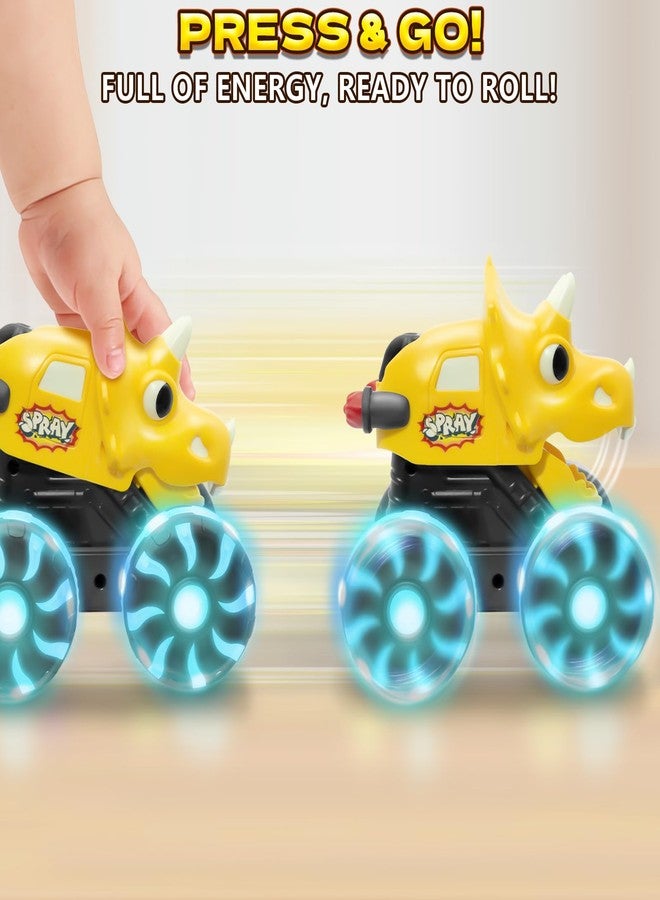 Intoypad 3 Pack Dinosaur Car Toys for Kids Toddlers, Light up Wheels Monster Truck Toys for Boys 2 3 4 5 6 7 8 Years Old Christmas Birthady Gifts Press & Go Dino Trucks Toy for Toddler Boy Baby - Image 4
